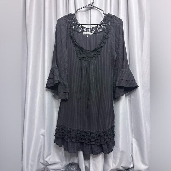 MOLIO RELIO Boho crocheted Tunic mini dress black S - Picture 1 of 6